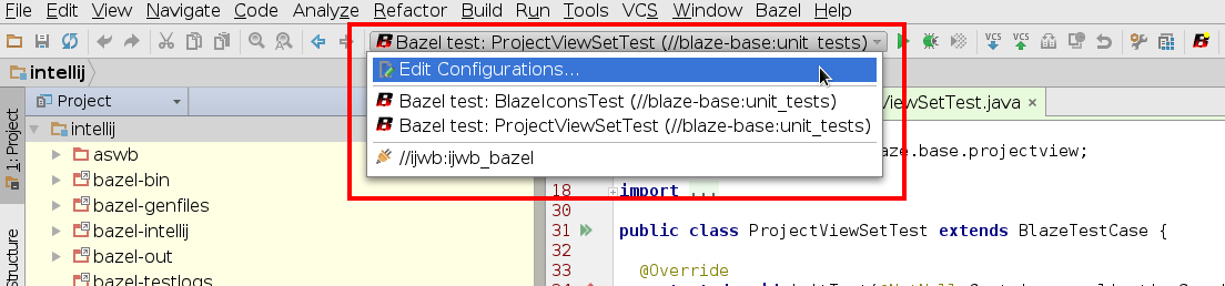 IntelliJ with Bazel Edit Configurations